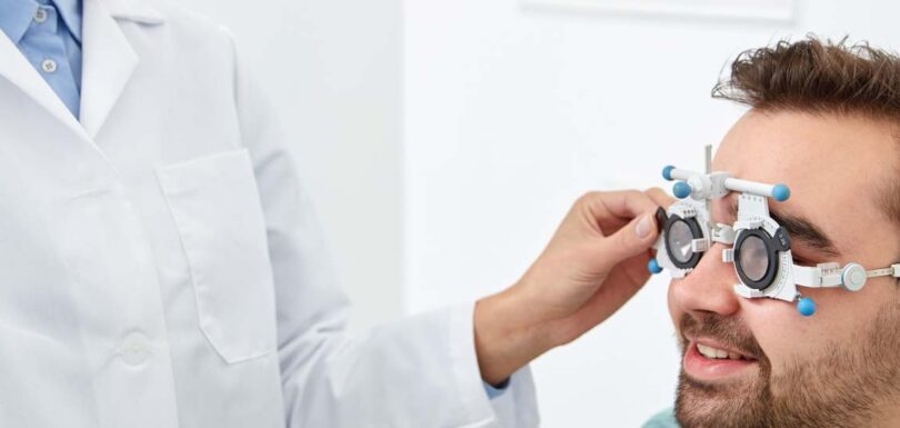 Urgent care optometrist performing eye examination Odessa Texas