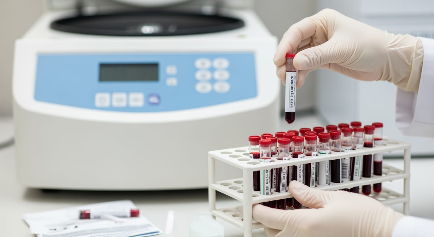 Medical laboratory technician analyzing blood samples at Priority ER