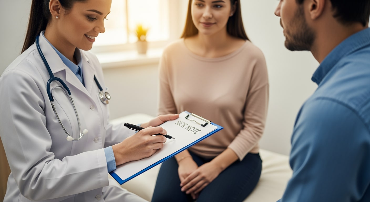 Medical professional reviewing doctor's note requirements at Priority ER