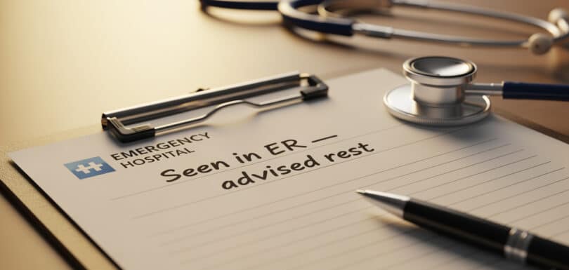 Emergency room hospital excuse note for work documentation provided at Odessa Texas ER