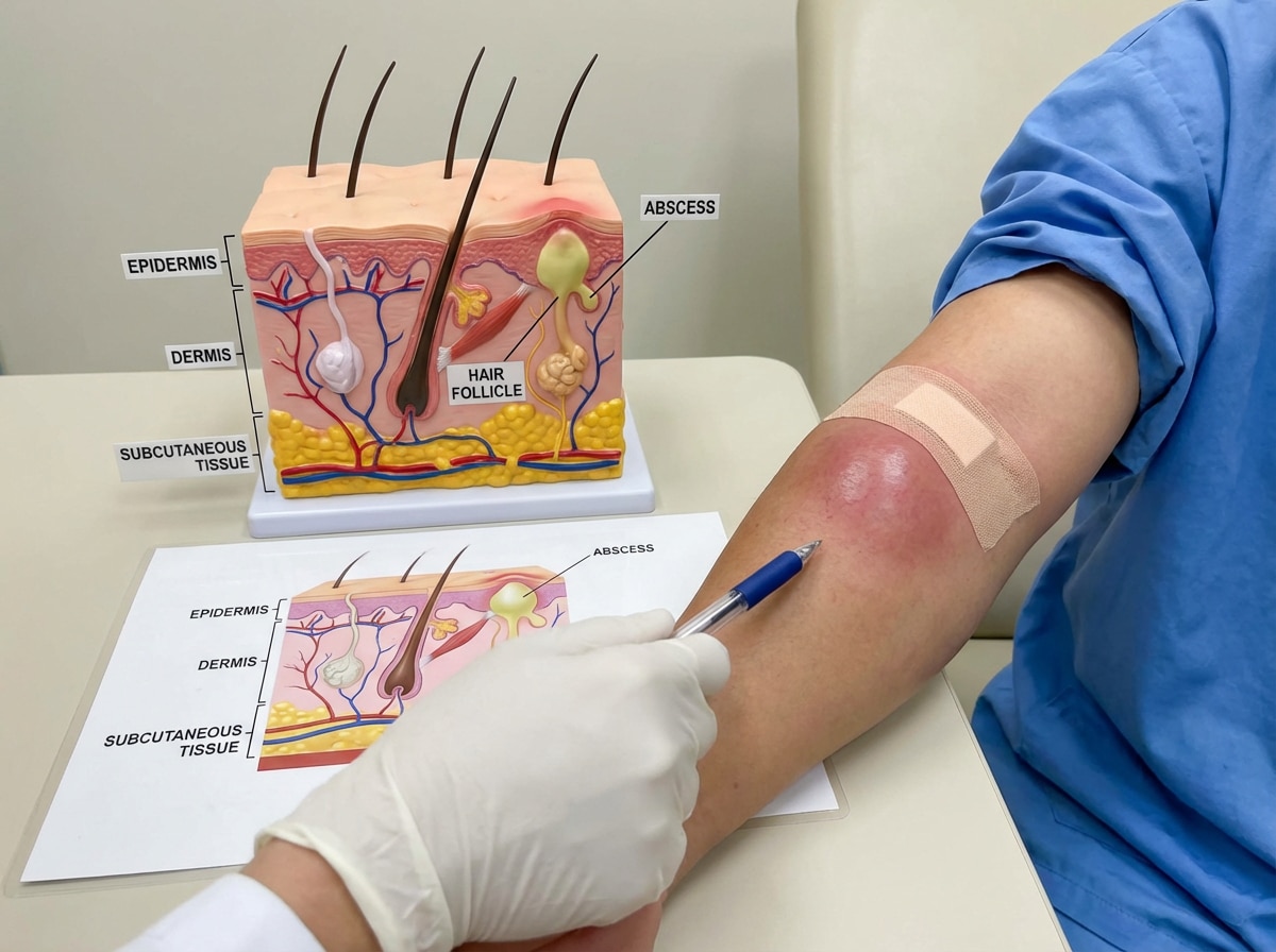 Emergency physician using ultrasound to locate deep abscess at Priority ER