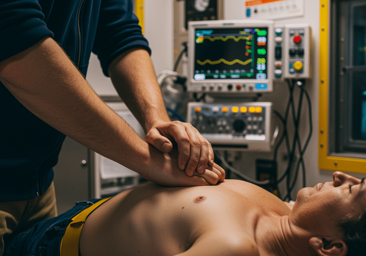 Emergency cardiac treatment room at Priority ER Odessa with heart attack monitoring equipment