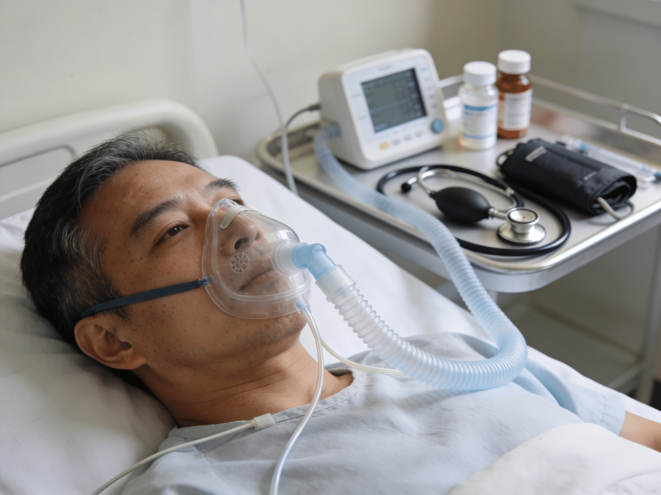 Patient recovering after asthma treatment showing symptom relief