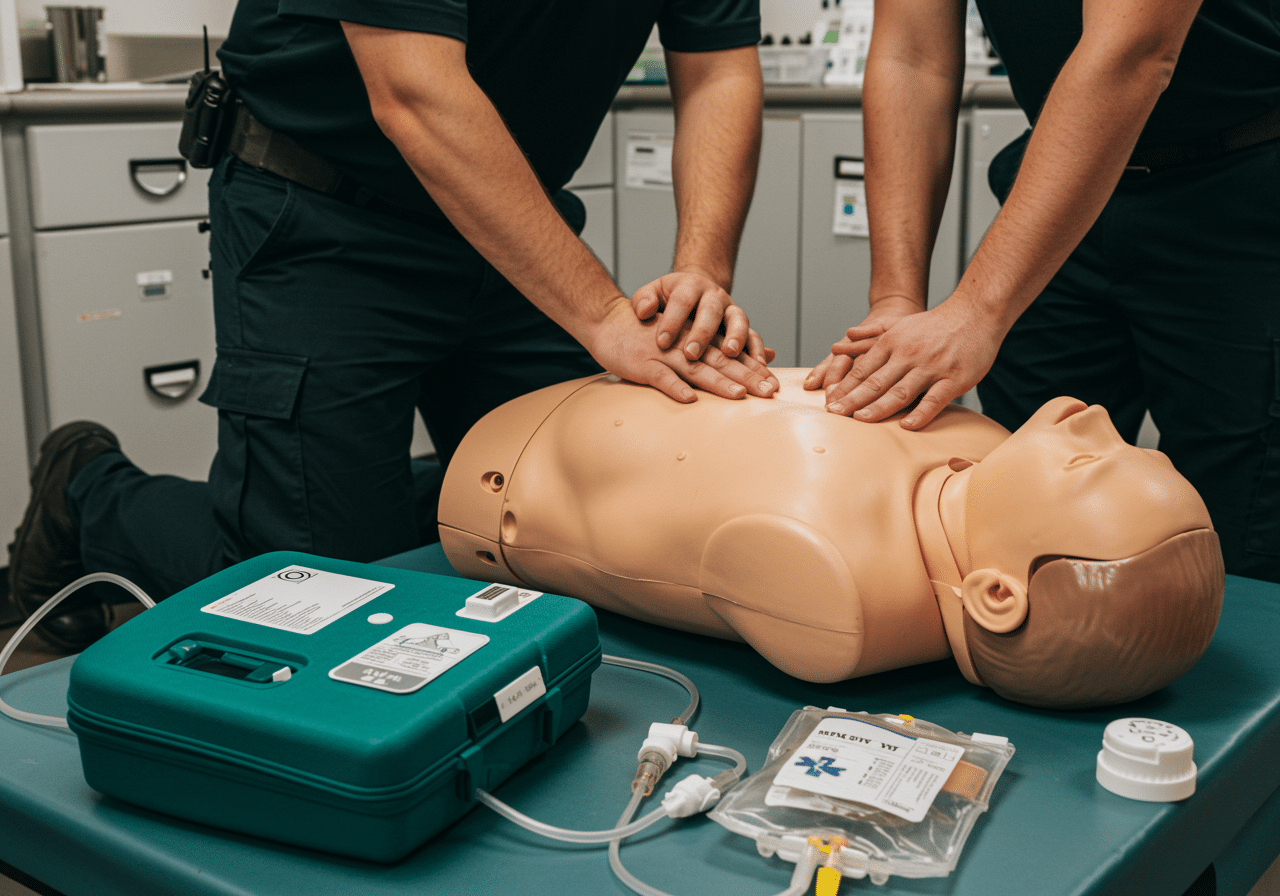 Priority ER medical team performing cardiac resuscitation