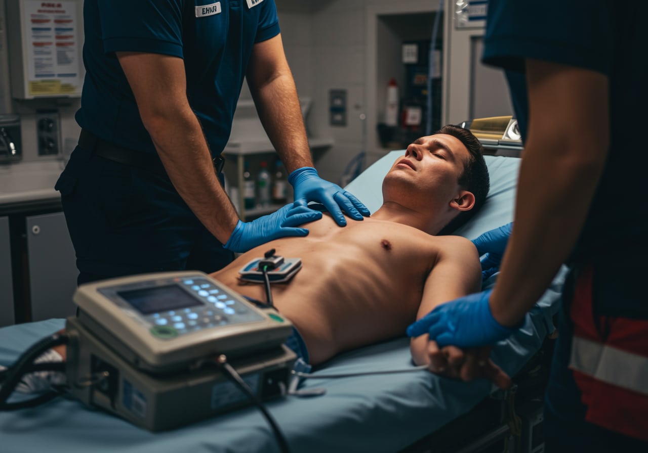 Emergency ECG monitoring for chest pain myocardial infarction at Priority ER Odessa