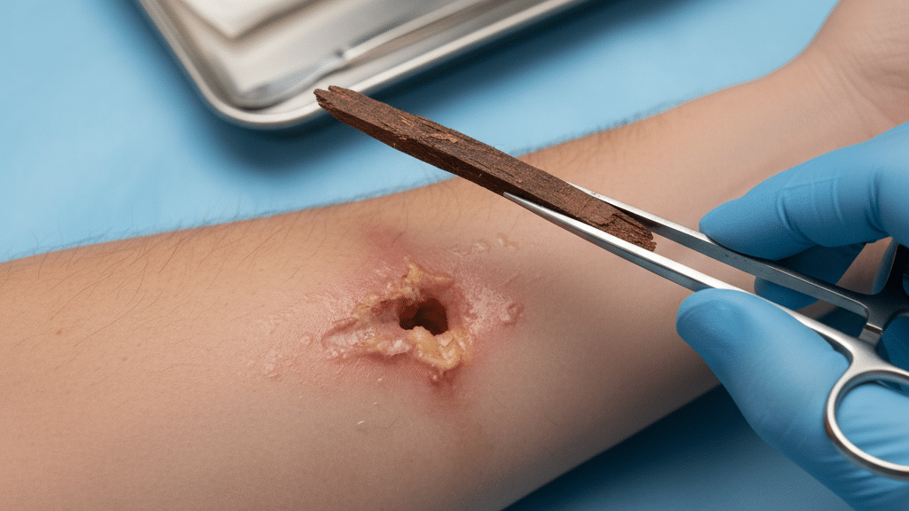 Priority ER medical team reviewing imaging results for foreign body location