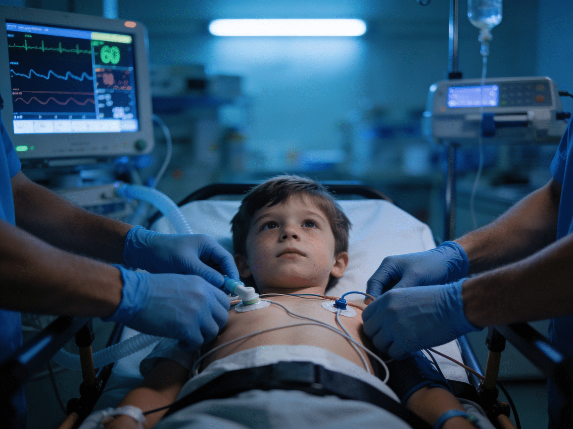 Emergency physician examining child after febrile seizure at Priority ER