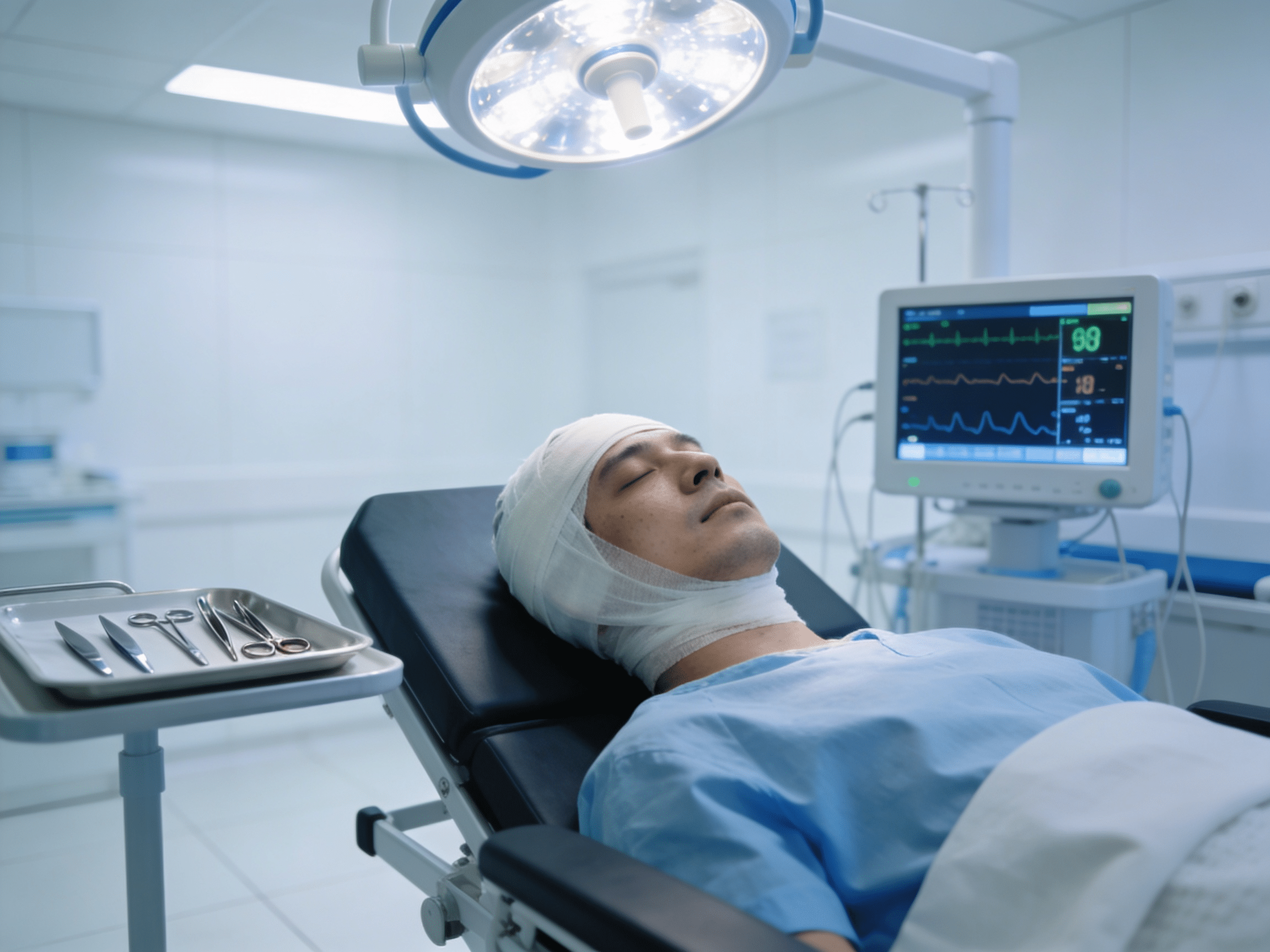 Priority ER medical team performing emergency head trauma neurological evaluation