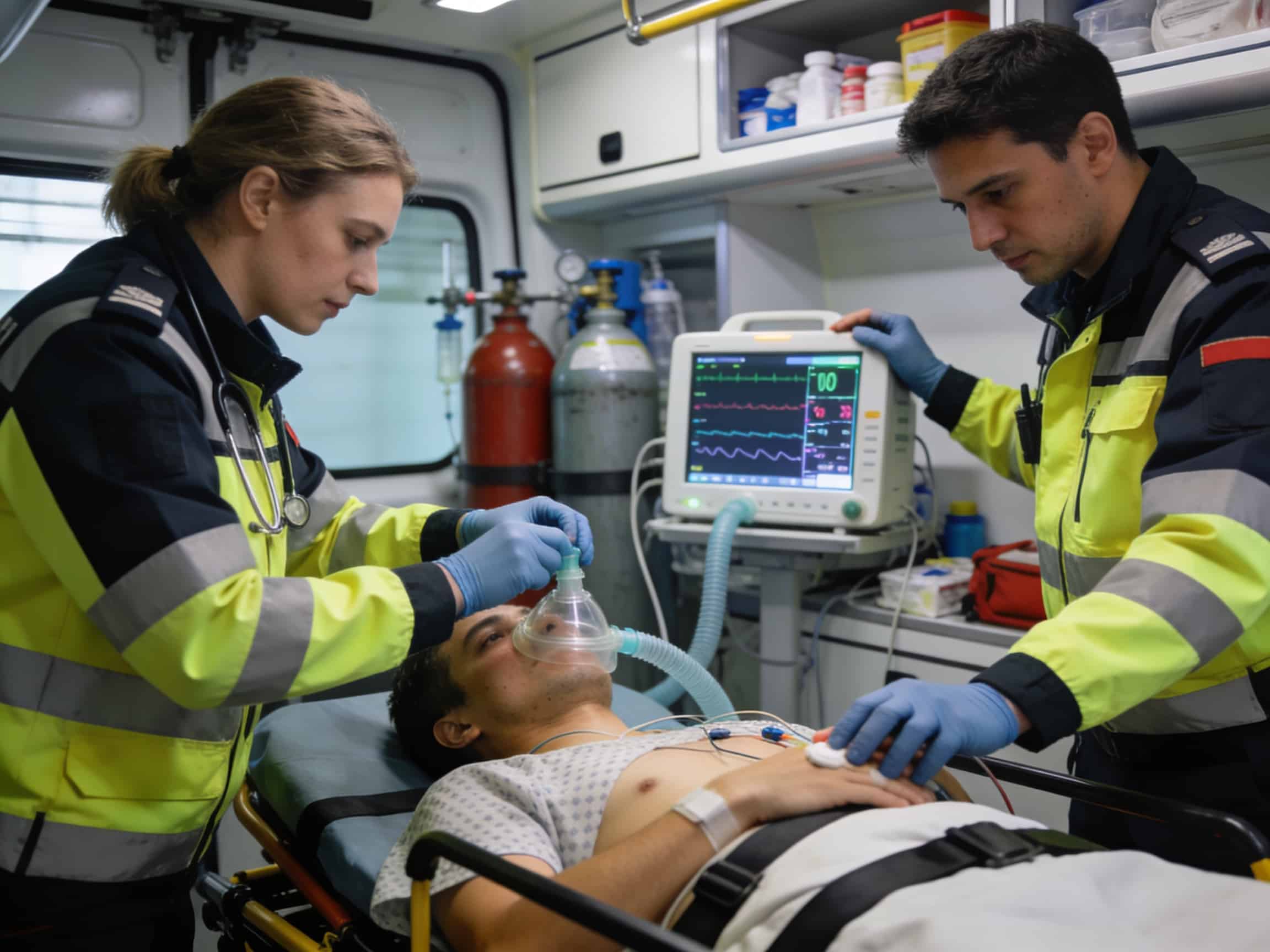 Emergency heart failure monitoring and oxygen therapy equipment at Priority ER Odessa