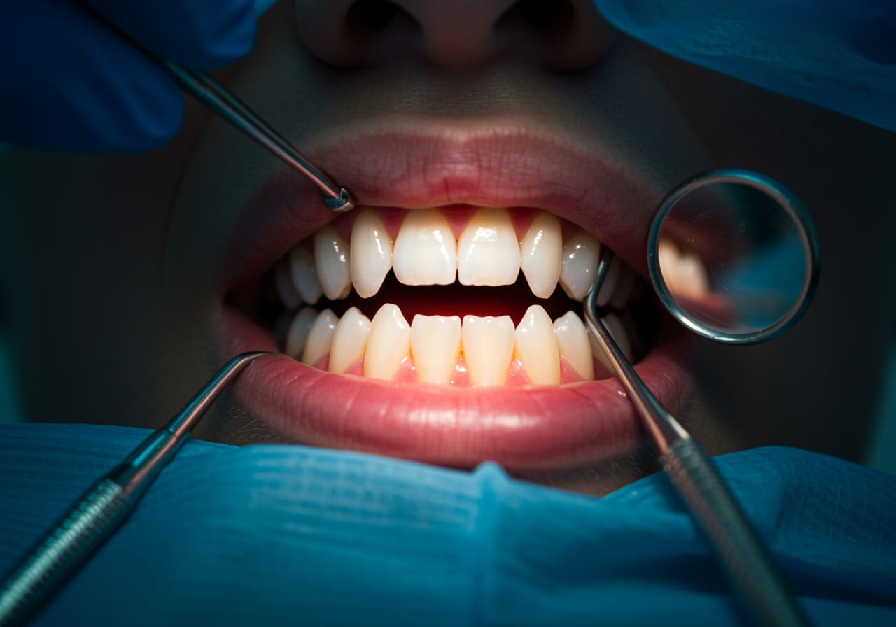 Emergency physician applying temporary bonding to cracked tooth at Priority ER