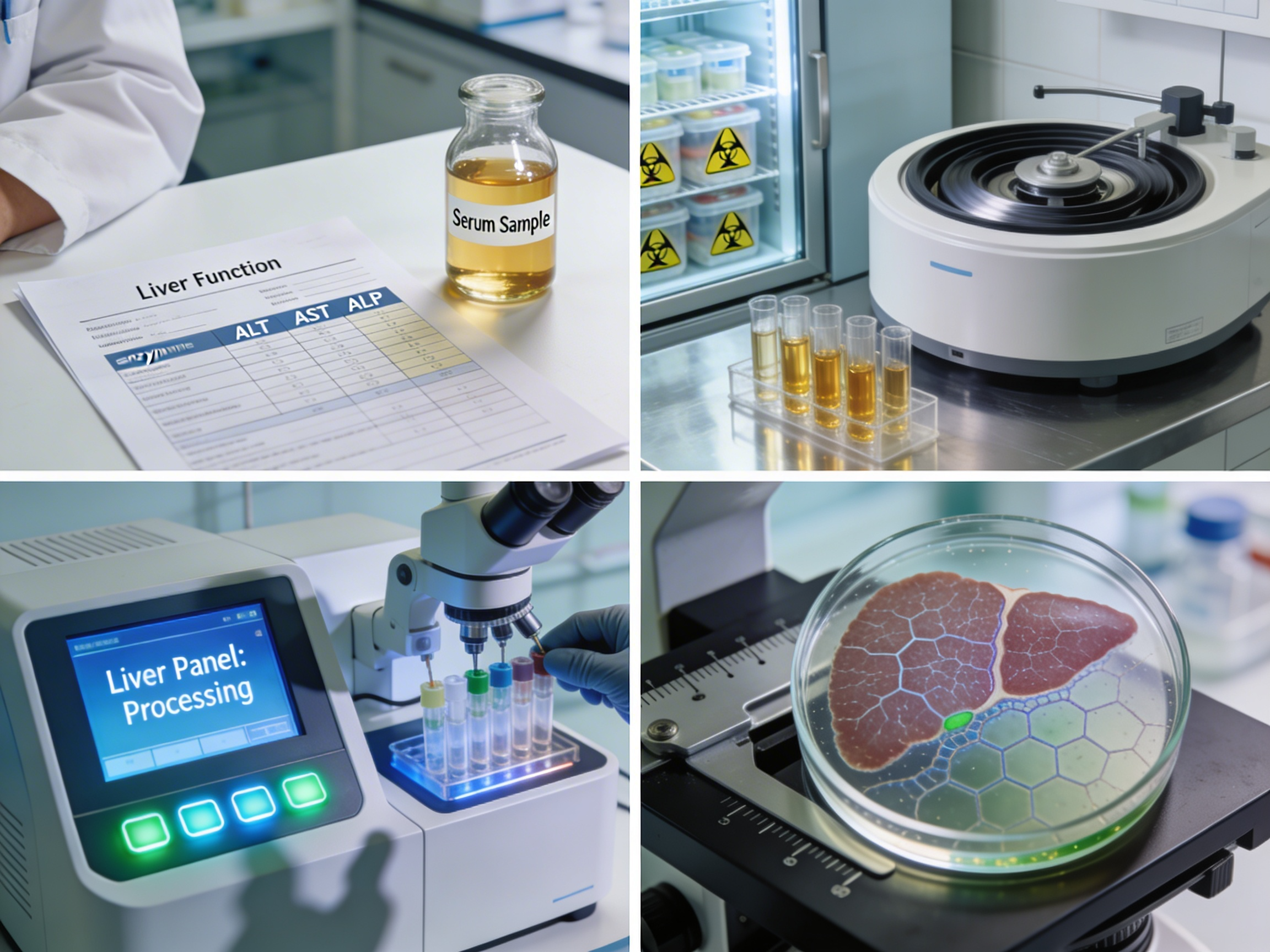 Various liver-healthy foods including vegetables, fruits, and whole grains