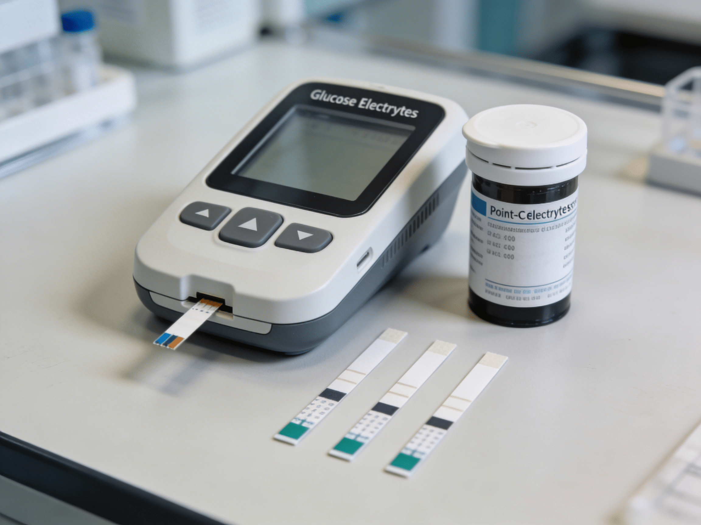 Priority ER medical team providing diabetic emergency care with point-of-care monitoring