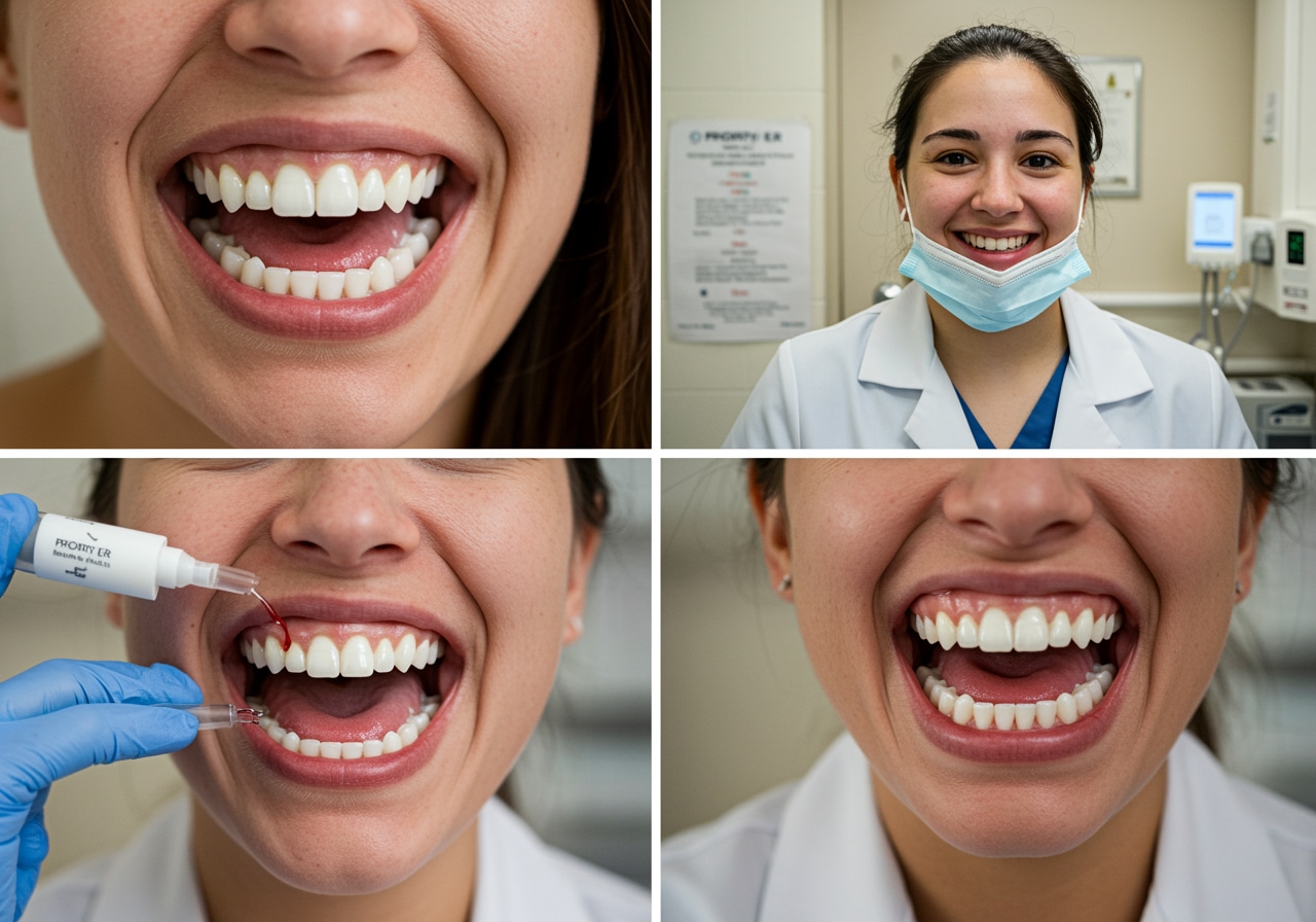 Emergency physician applying specialized hemostatic agents for gum bleeding control