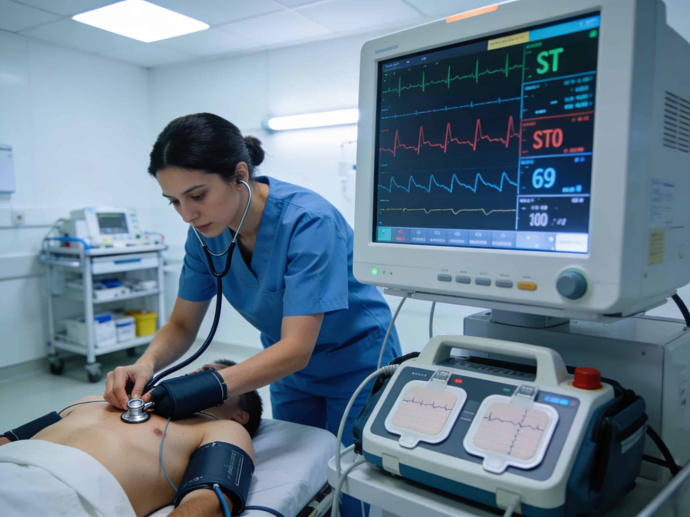 Emergency cardiac monitoring and ECG equipment for unstable angina at Priority ER Odessa