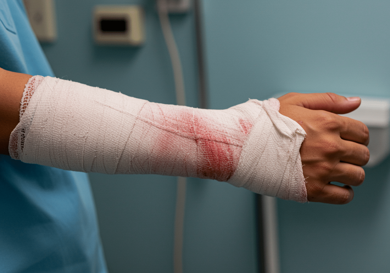 Priority ER hand fracture emergency team treating patient