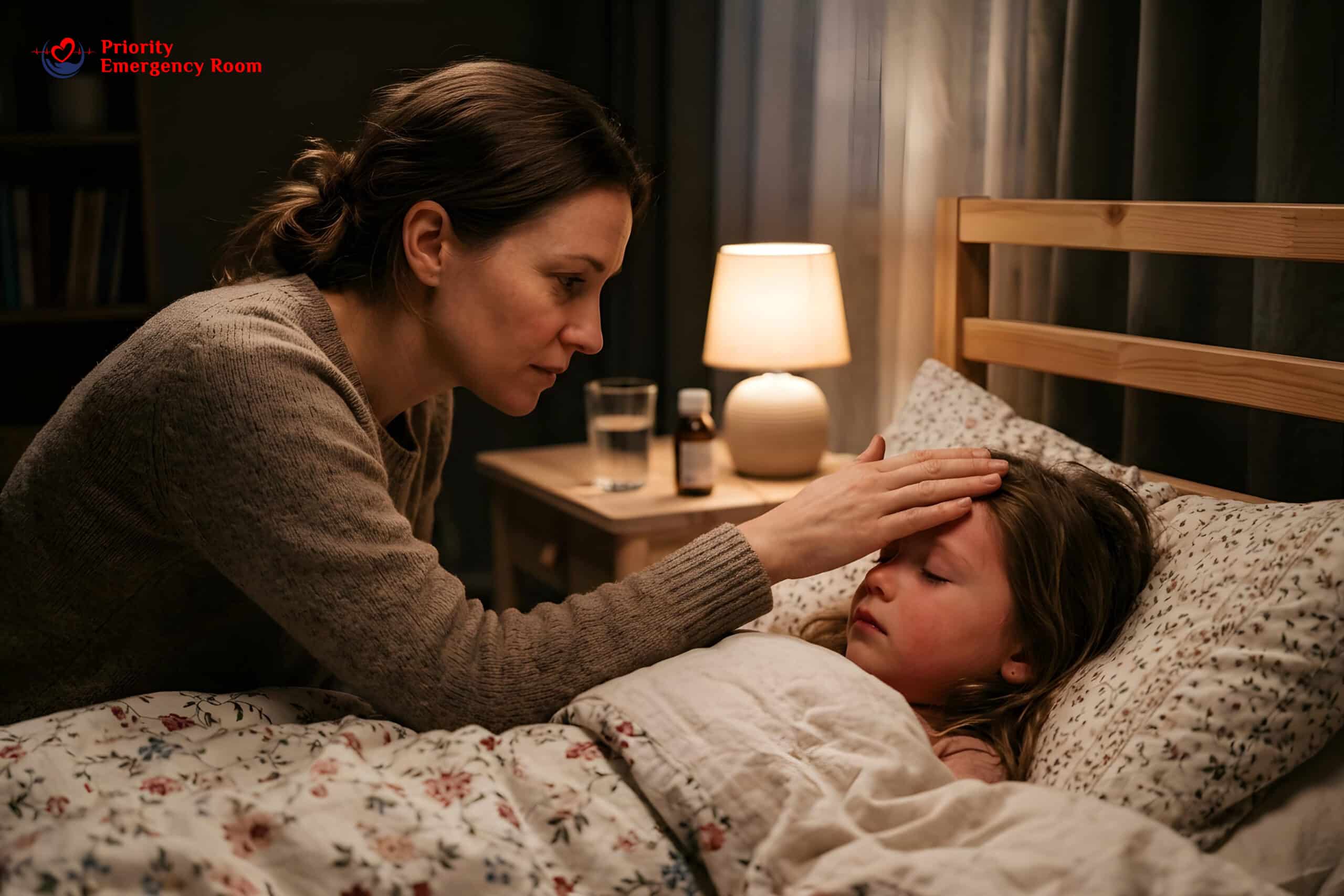 Child with fever - thermometer showing high temperature