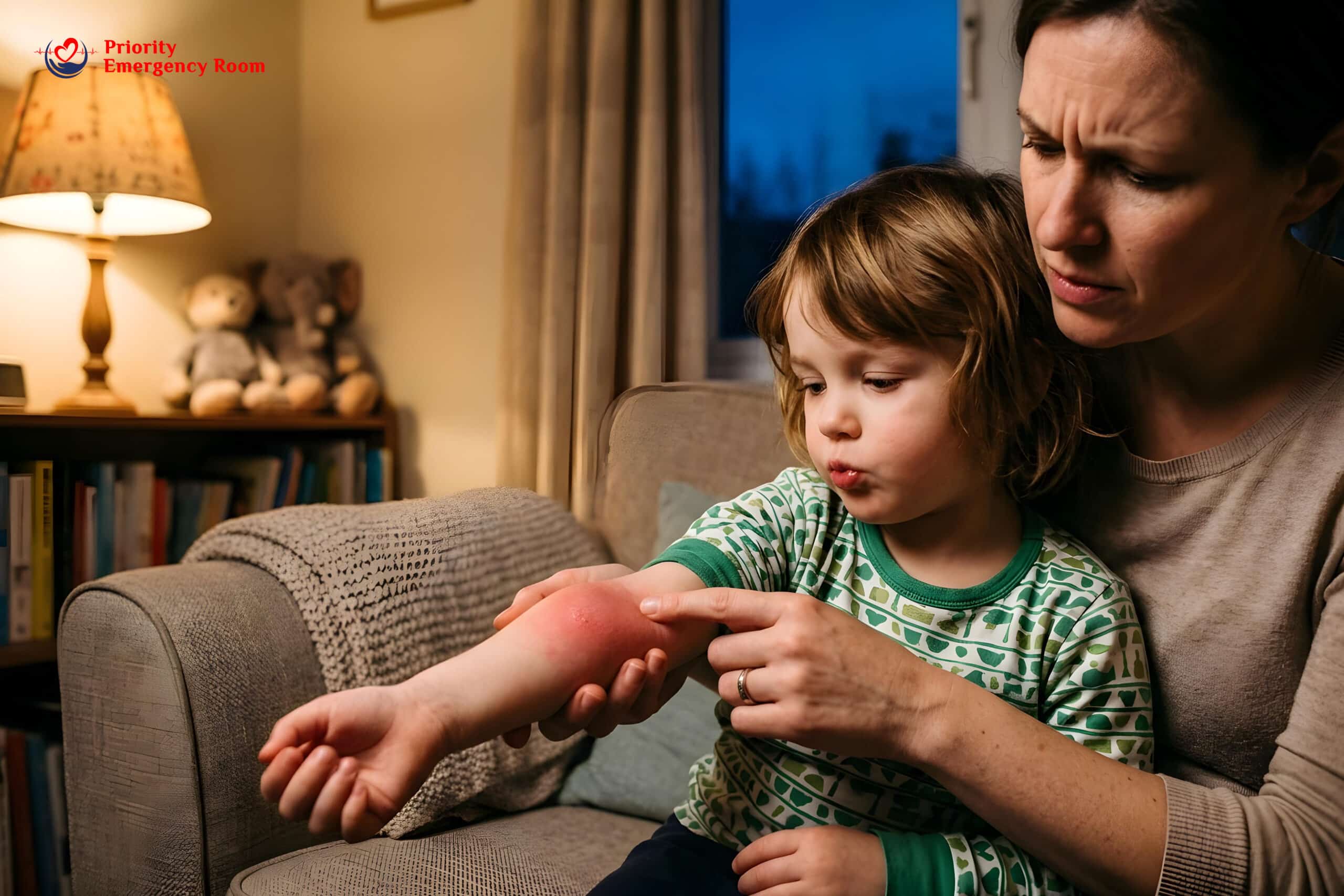 Child with fever - thermometer showing high temperature