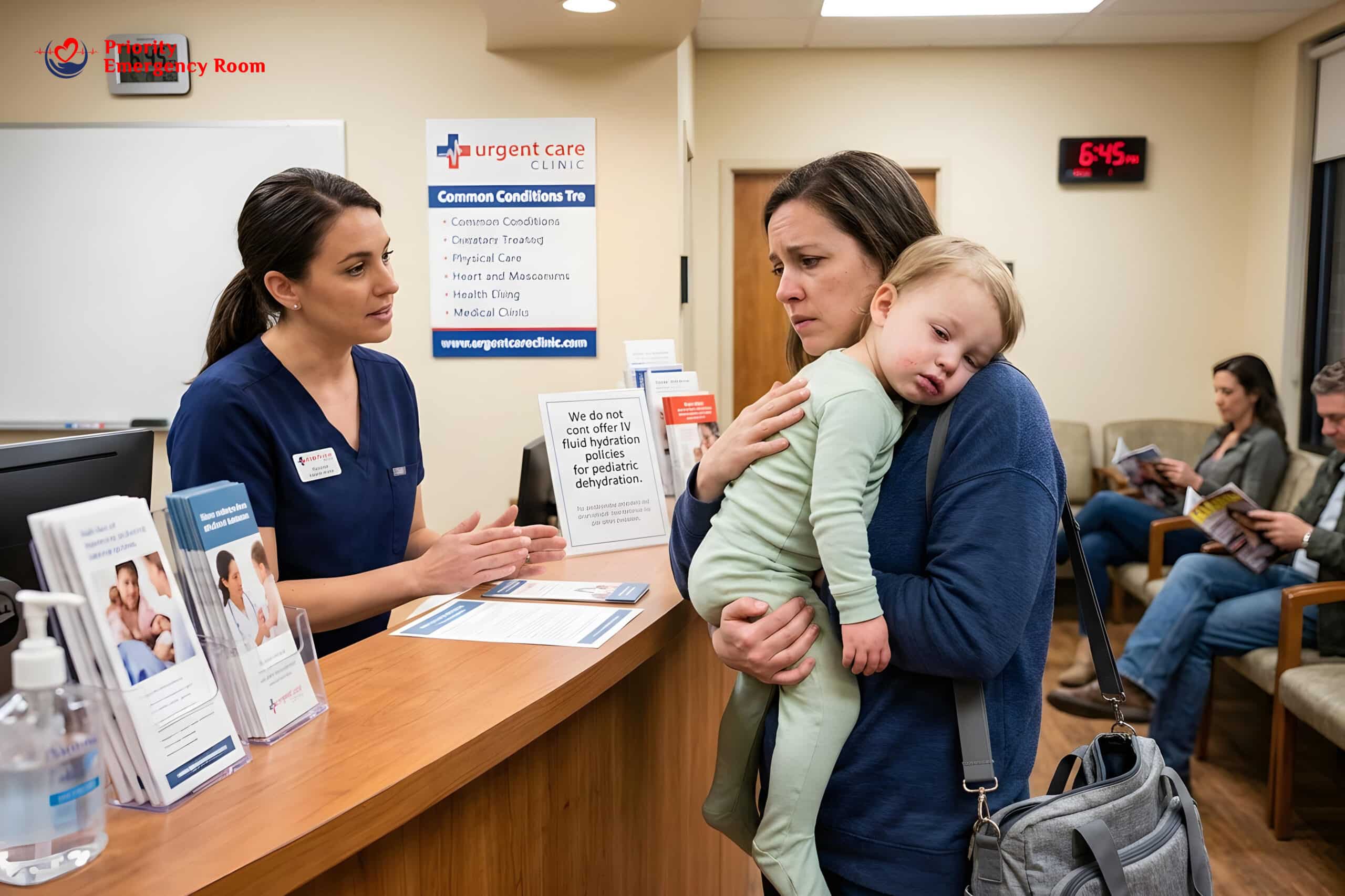 Severely dehydrated child needing IV fluids at emergency room