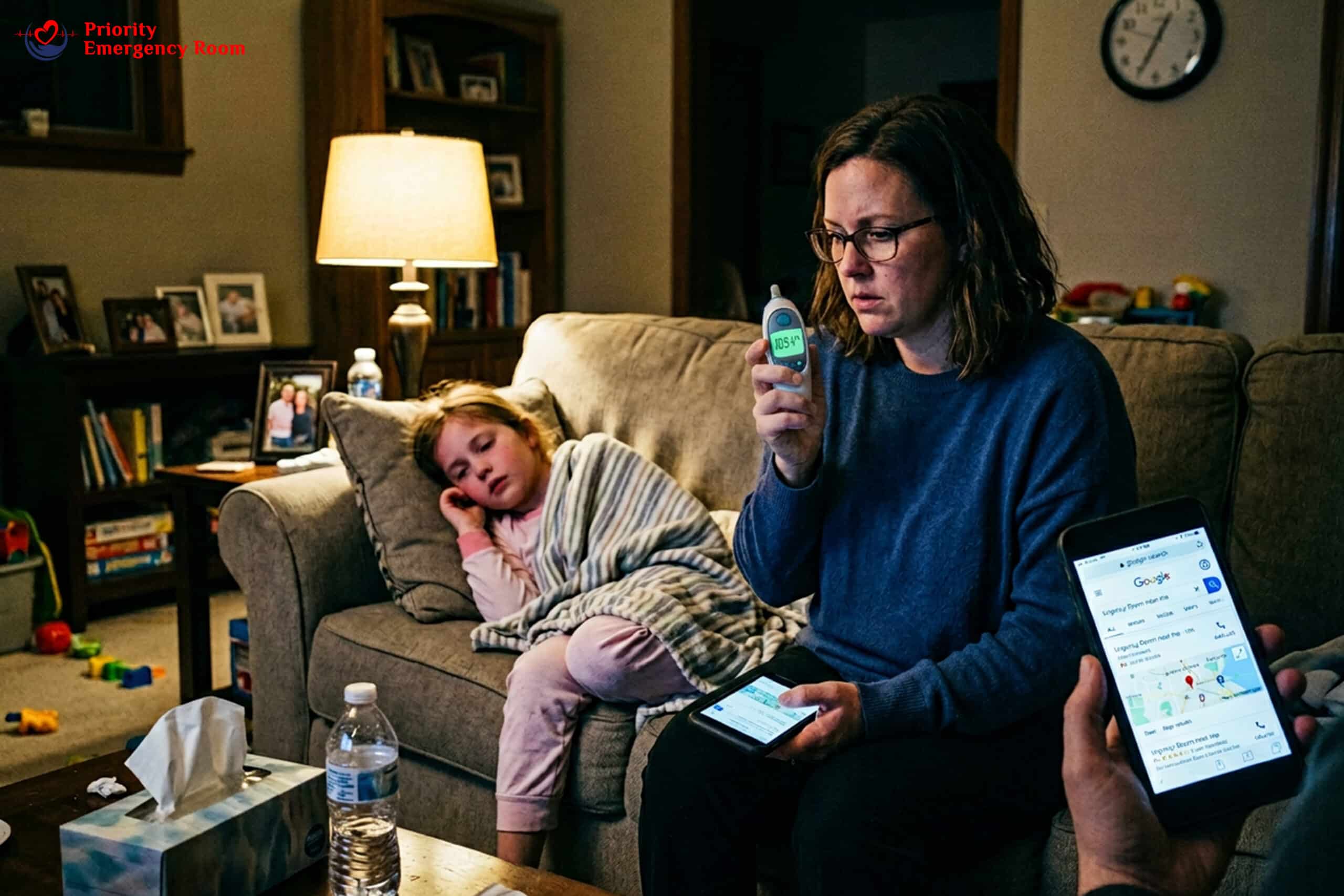 Child with fever - thermometer showing high temperature