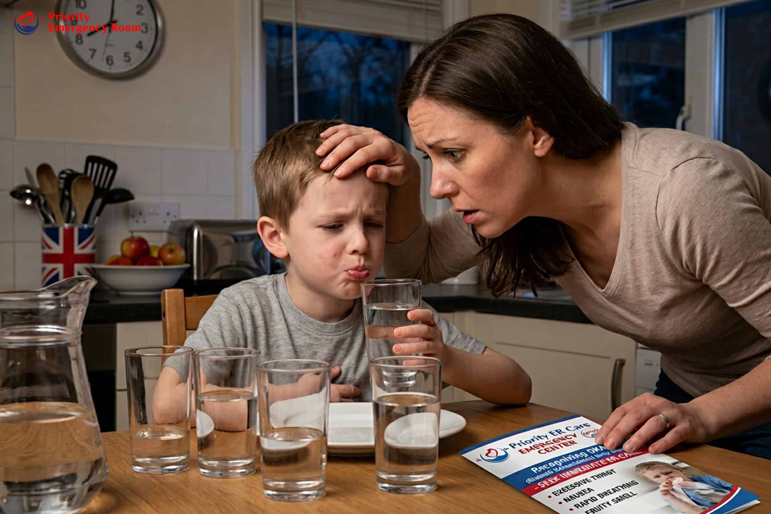 Child with rapid breathing - sign of diabetic ketoacidosis
