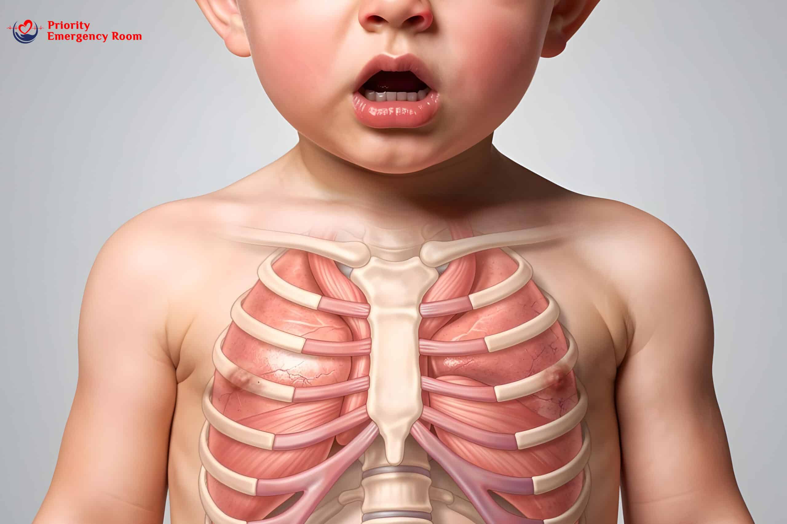 Child with difficulty breathing from pneumonia