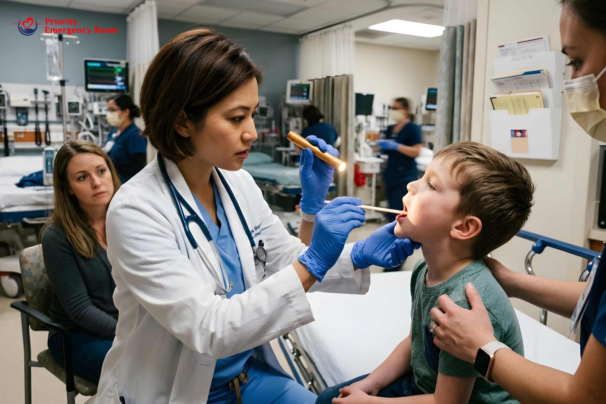 Child having difficulty swallowing from dental infection