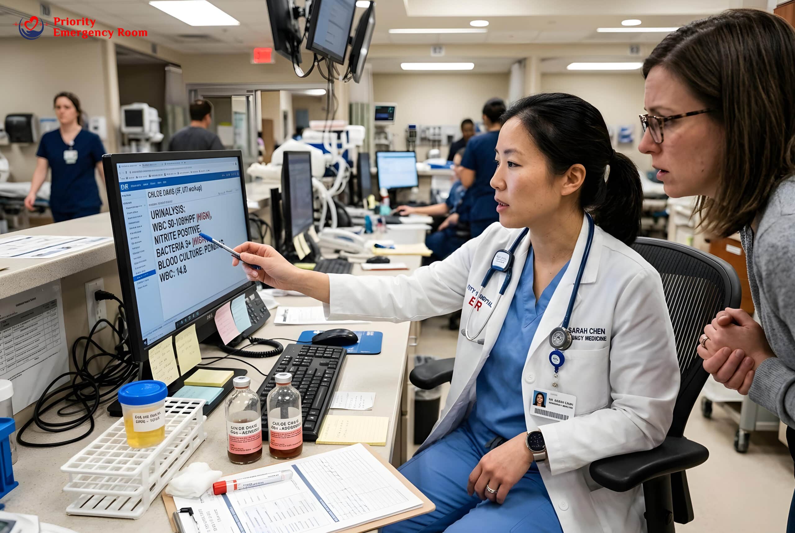 Infant with UTI needing emergency care