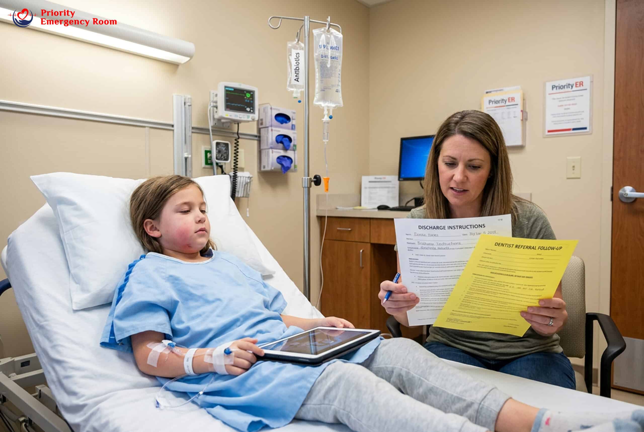 Child having difficulty swallowing from dental infection