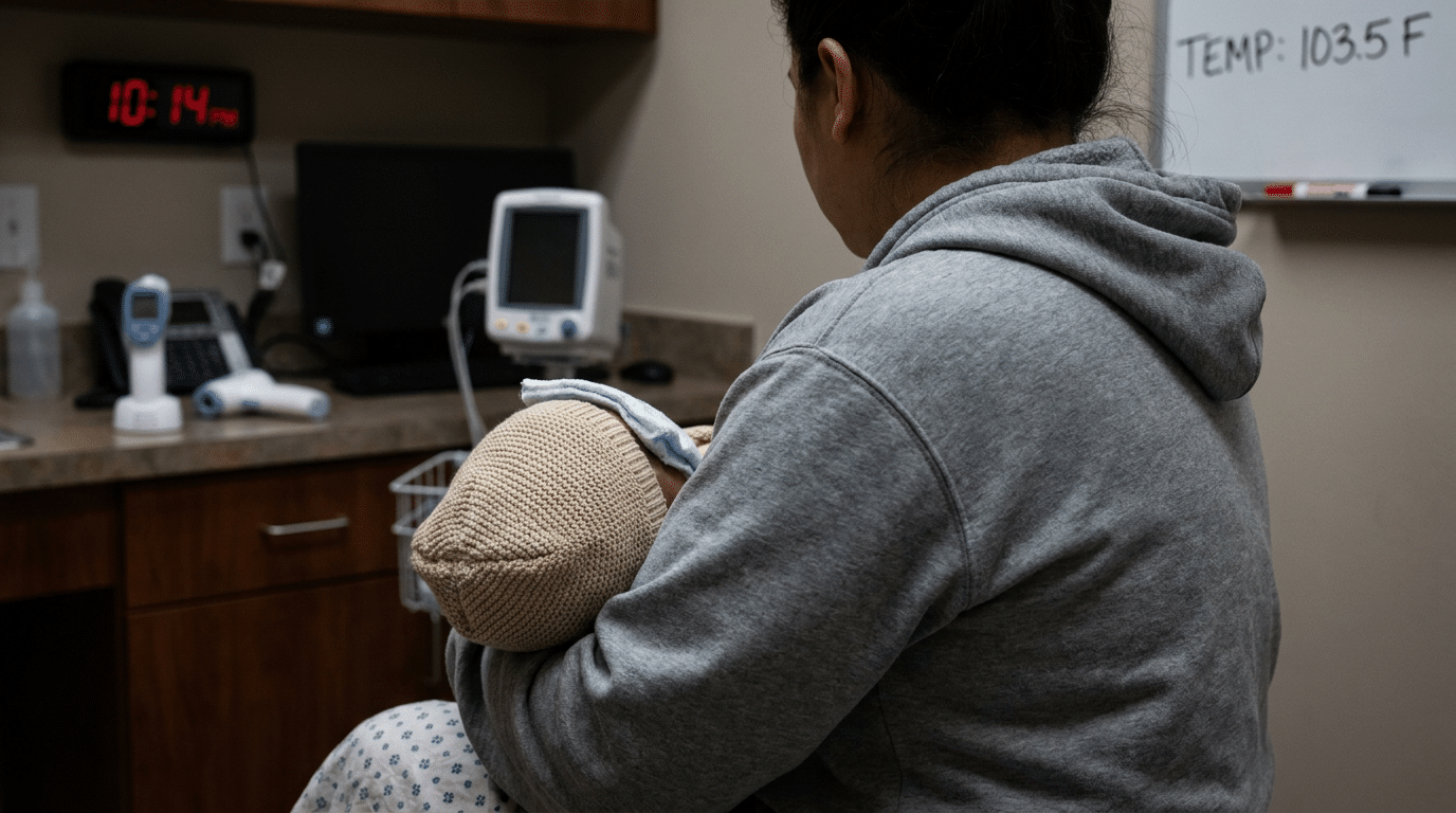 Child with high fever - thermometer showing dangerous temperature