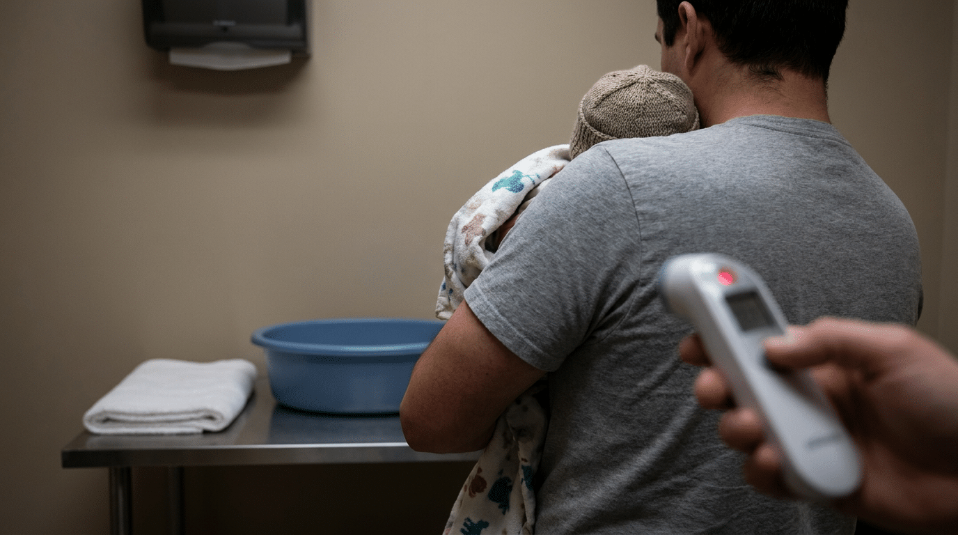 Child with high fever - thermometer showing dangerous temperature