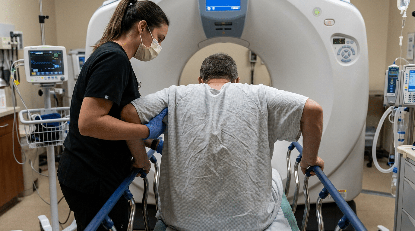Respiratory distress requiring chest CT