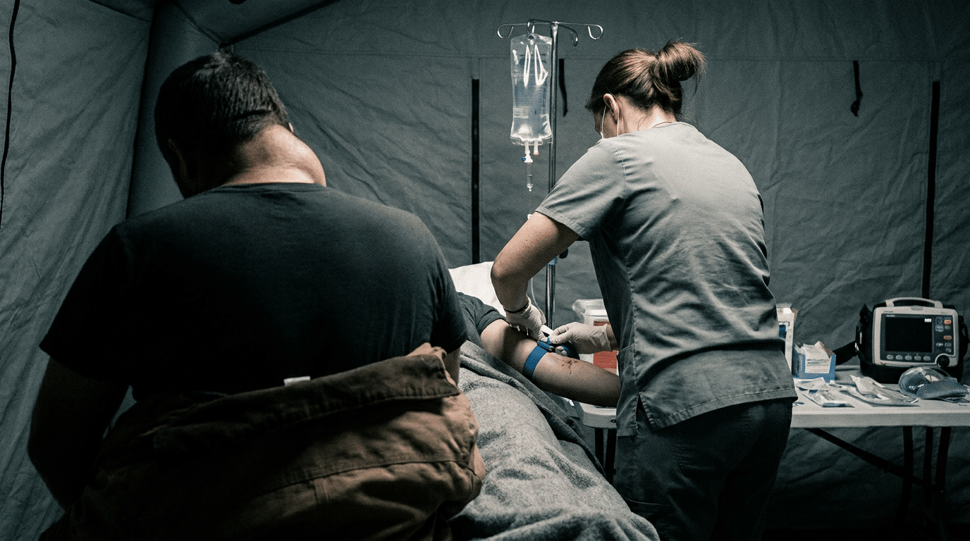 Severe allergic reaction needing emergency IV treatment