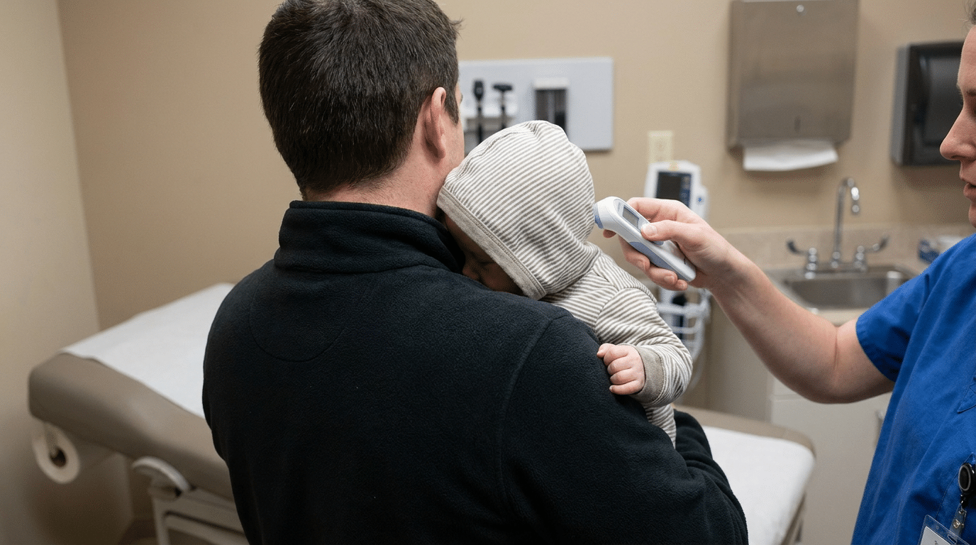 Child with high fever - thermometer showing dangerous temperature