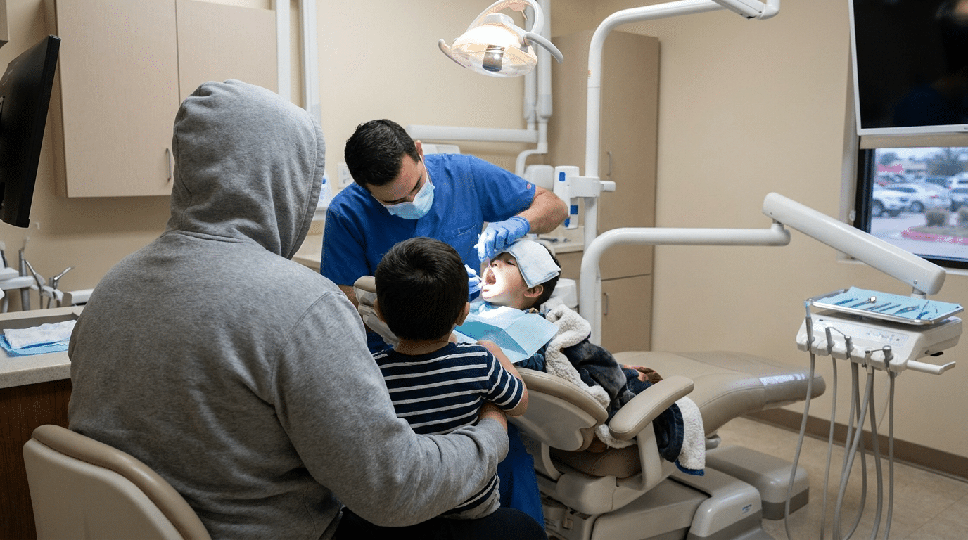 Child with fever from dental infection - thermometer showing high temperature