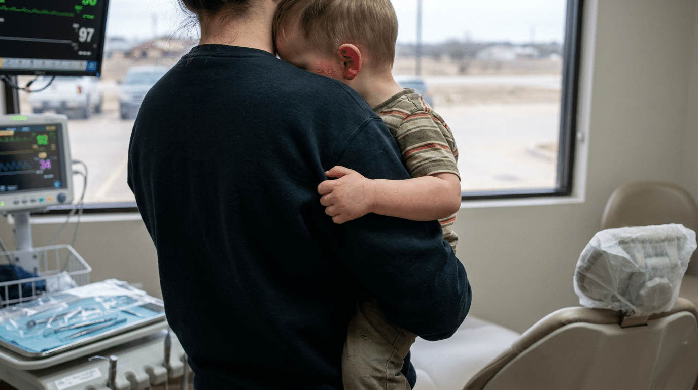 Child with fever from dental infection - thermometer showing high temperature
