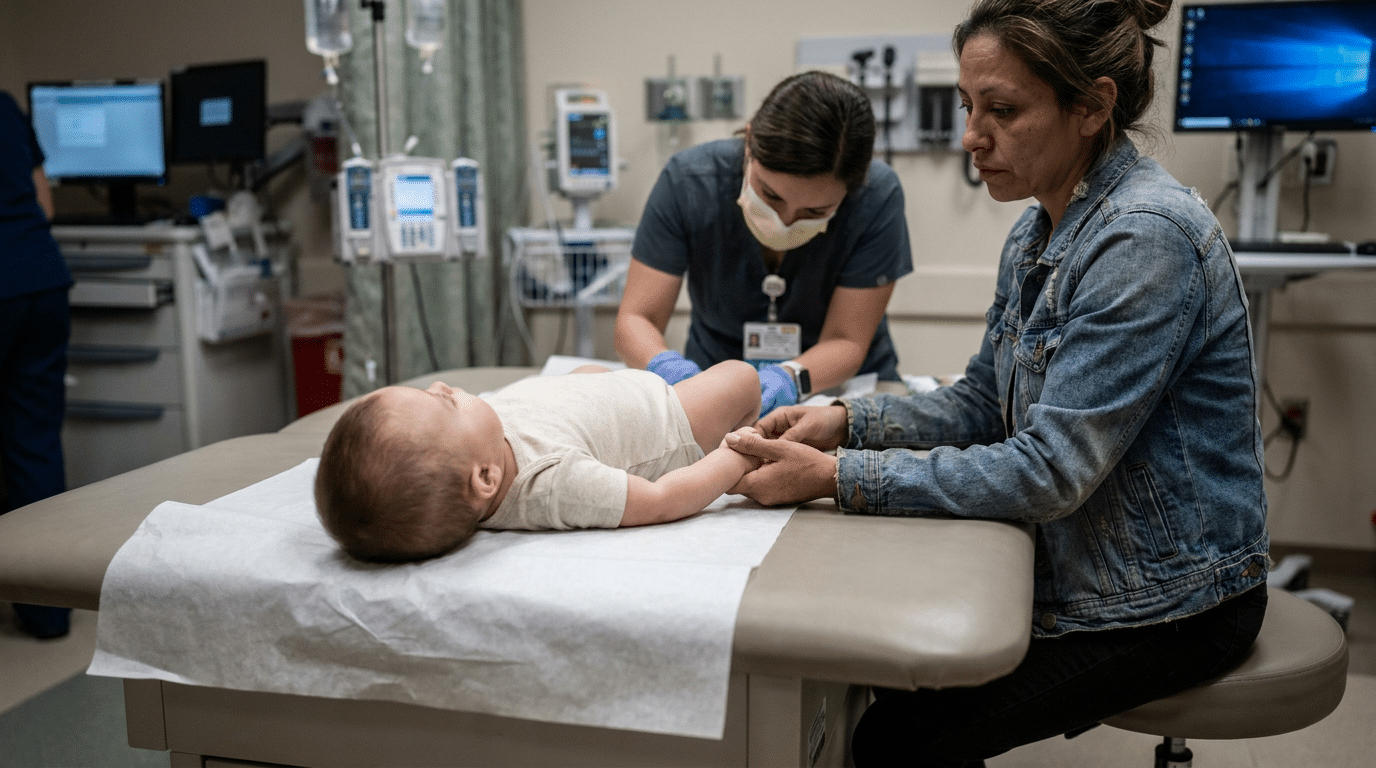 Child with high fever - thermometer showing dangerous temperature