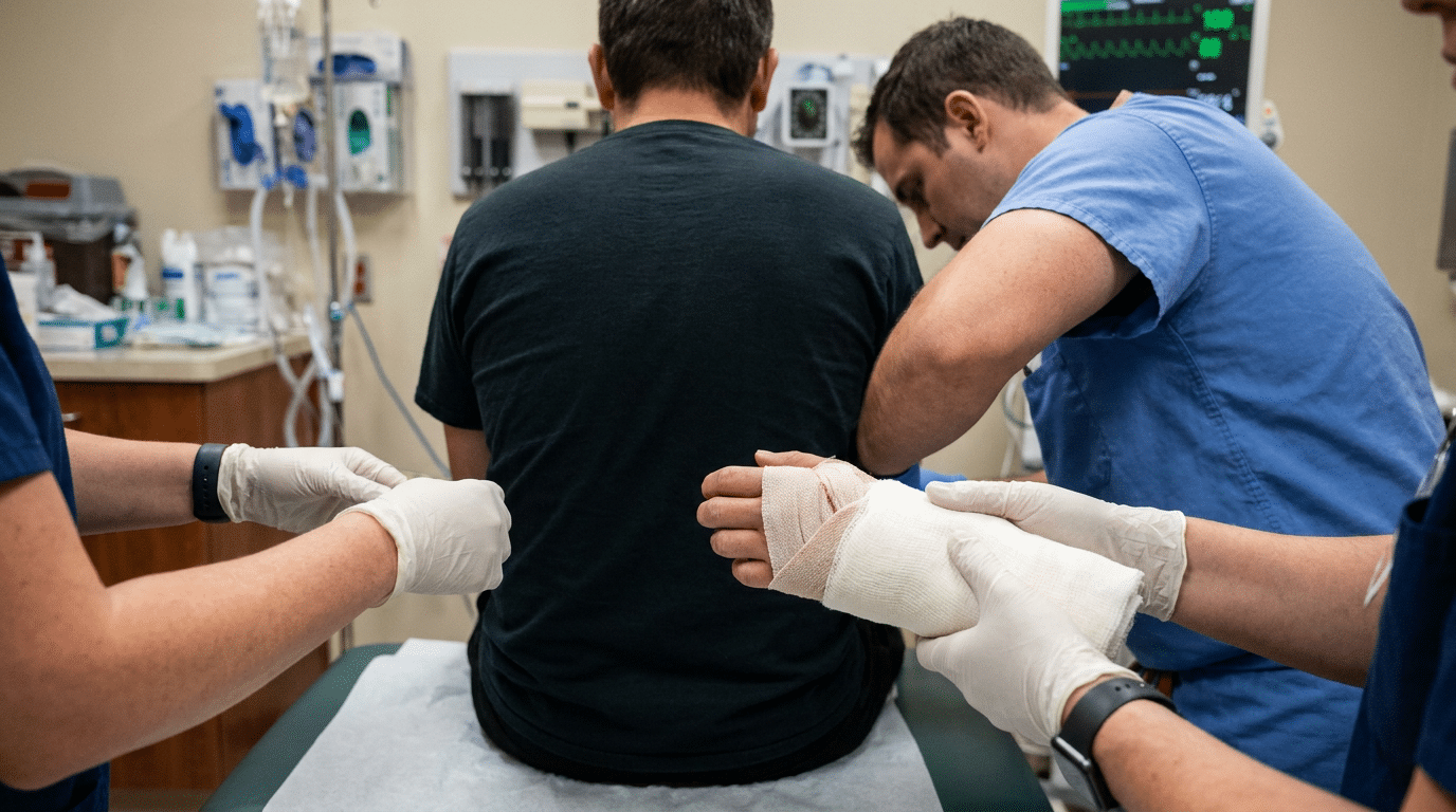 Deep laceration requiring emergency suturing