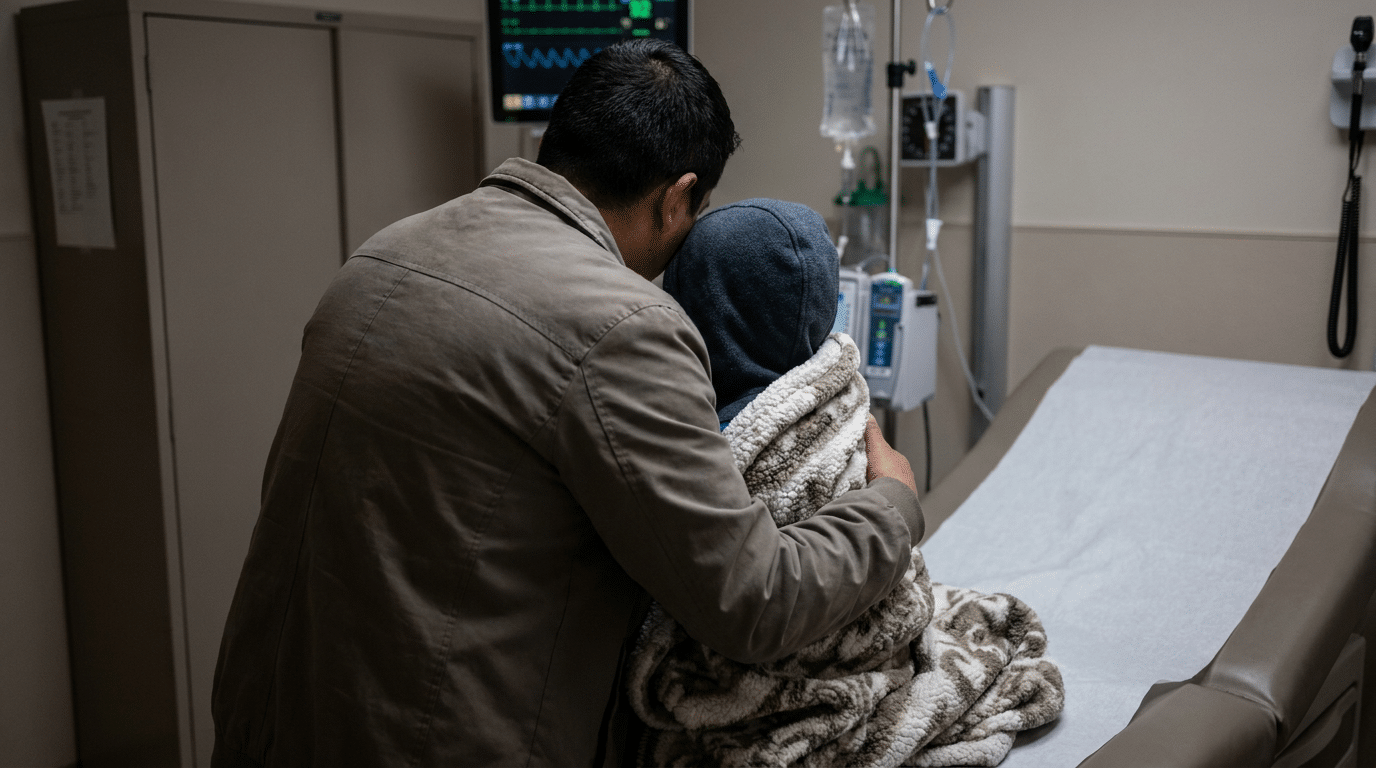Child with high fever from pneumonia infection