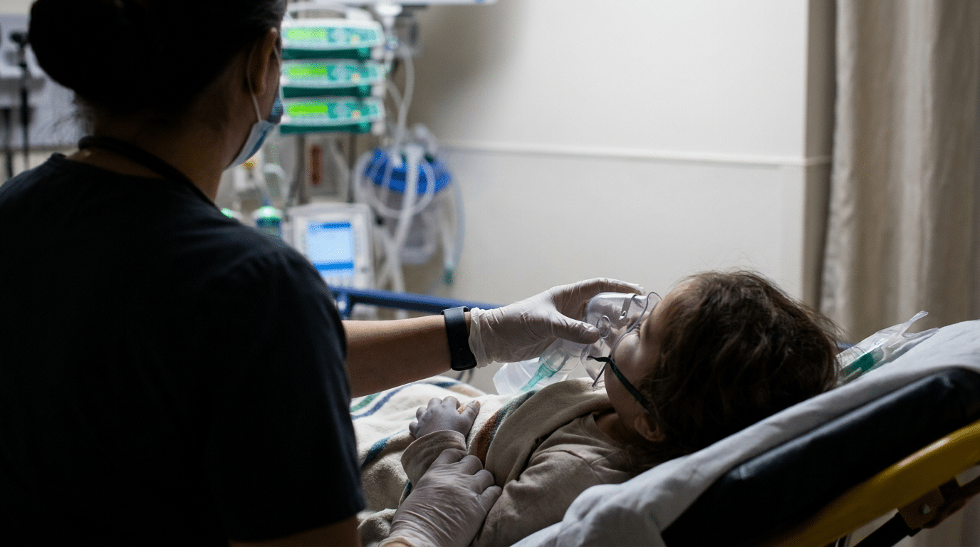 Child with difficulty breathing from pneumonia