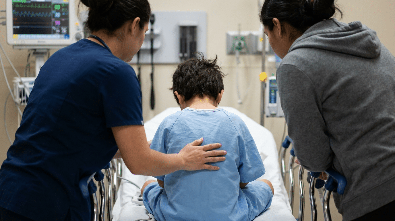 Child with bluish lips from oxygen deprivation pneumonia