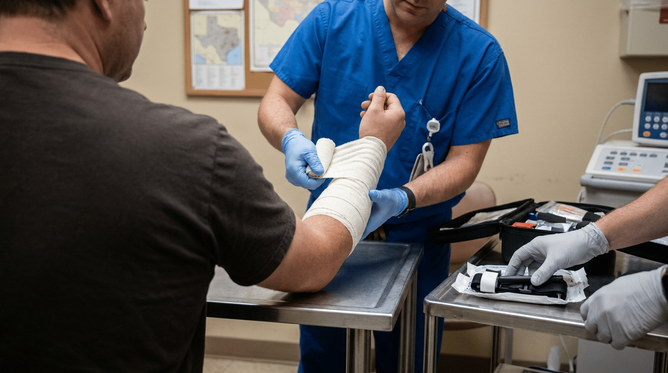Heavy bleeding wound requiring emergency care