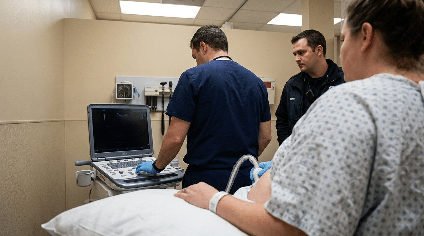 Child with severe abdominal pain needing emergency ultrasound