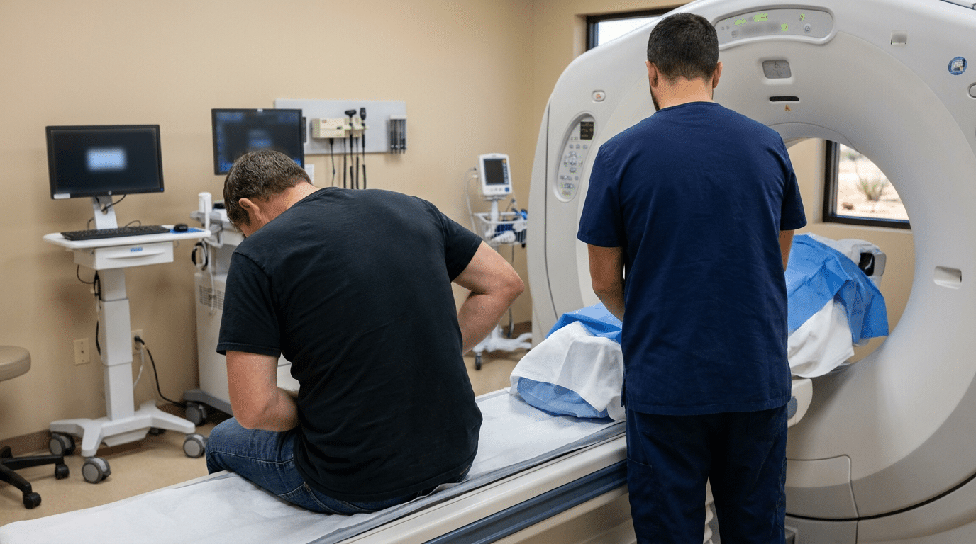 Severe abdominal pain requiring CT and ultrasound
